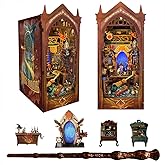 Magic Book Nook Kit with Remote Wand, 3D Wooden Puzzle, Dollhouse Miniature Booknook Kit Creative Bookend Bookshelf Decor for Adults Teens - Magic Academy(SQ-38)