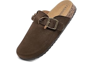 DDXYYDS Suede Clogs Women Mules Men Cork Footbed with Adjustable Buckle Unisex Closed Toe Sandals Arch Support Potato Shoes A