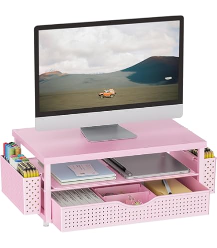 SUPEASY Desk Organizers Metal Desk Magazine File Holder With 5 Vertical Compartments Rack File Organizer For Office Desktop, Home Workspace, Pink - View #6