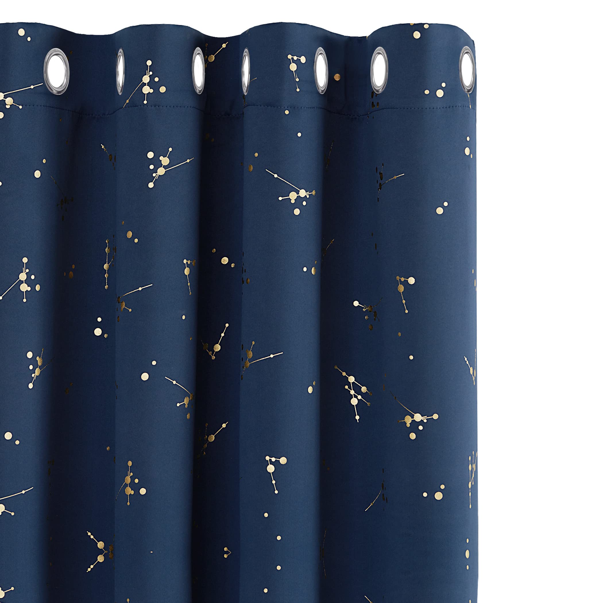 Deconovo Curtains, Eyelet Blackout Curtains, Gold Constellation Printed Thermal Insulated Curtains for Boys Bedroom, 52 x 63 Inch(Width x Length), Navy Blue, 2 panels