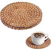 Oruola 2pcs Natural Woven Coasters,Rattan Coasters,3.93In Round Wicker Coasters,Boho Coasters Heat-resistant Drink Coasters for Coffee Table Housewarming Gifts Hot Drinking Home Decor Protecting Table