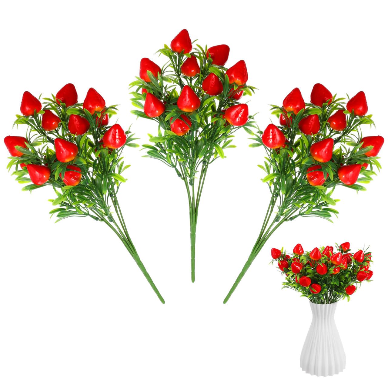 Photo 1 of Amosfun 15pcs Artificial Strawberry Branch Decor, PVC Fake Plant Adorns for Home Office, Wedding Party Decorations 10.62 X 8.26 X 1.77 Inches Each