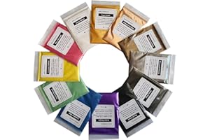 VITORY Pure Mica Powder for Epoxy Resin Kit Set 12 Colors 10g/0.35oz Each Soap Making Brilliant Colorant Pigment Powder Packs Epoxy Paint Nail Polish Bath Bombs Makeup Candle Making Art
