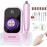 Professional Electric Nail Drill File, HUGMAPLE 45000RPM Portable E-File Machine with Bits & Base, Cordless Rechargeable Nail Drill Kit for Shaping, Removing & Polishing Gel Nails for Salon Home, Pink