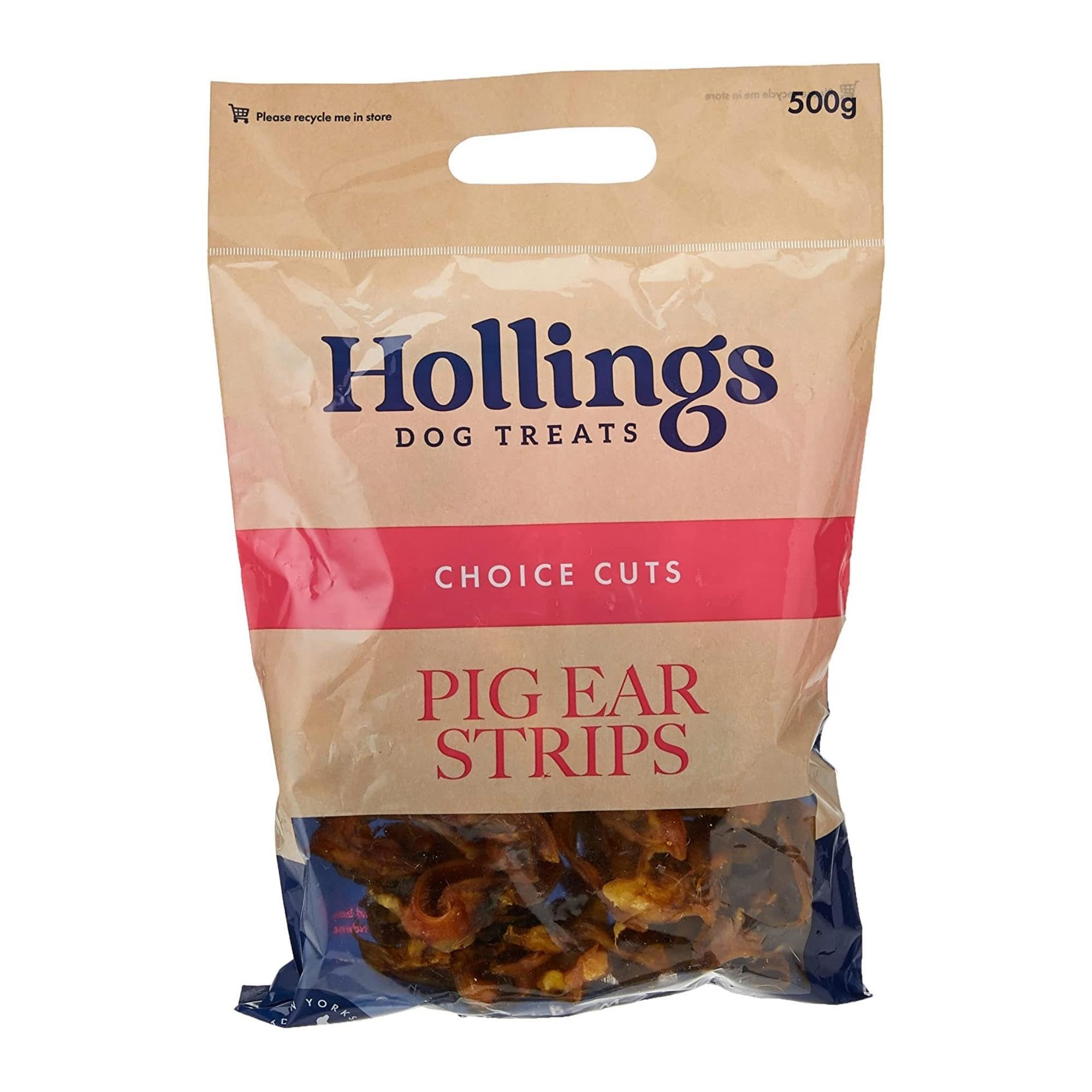 Hollings Pig Ear Strips Dog Treats, 100% Natural Air Dried Long Lasting Chews for Adult Dogs, Grain Free & High in Protein (500g)