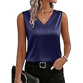 Zeagoo Women's Silk Satin Tank Tops V Neck Casual Camisoles Sleeveless Business Work Blouses Dressy Summer Shirts