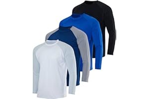Real Essentials 4 Pack: Mens Long Sleeve Rash Guard Shirt UPF 50+ Swim Beach UV Sun Protection Fishing Quick Dry (Big & Tall)