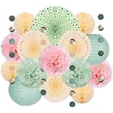 Avxzbef Sage Green and Pink Party Decorations Paper Fans Lanterns Paper Flower Balls Banners for Baby Shower Birthday Wedding Engagement Party