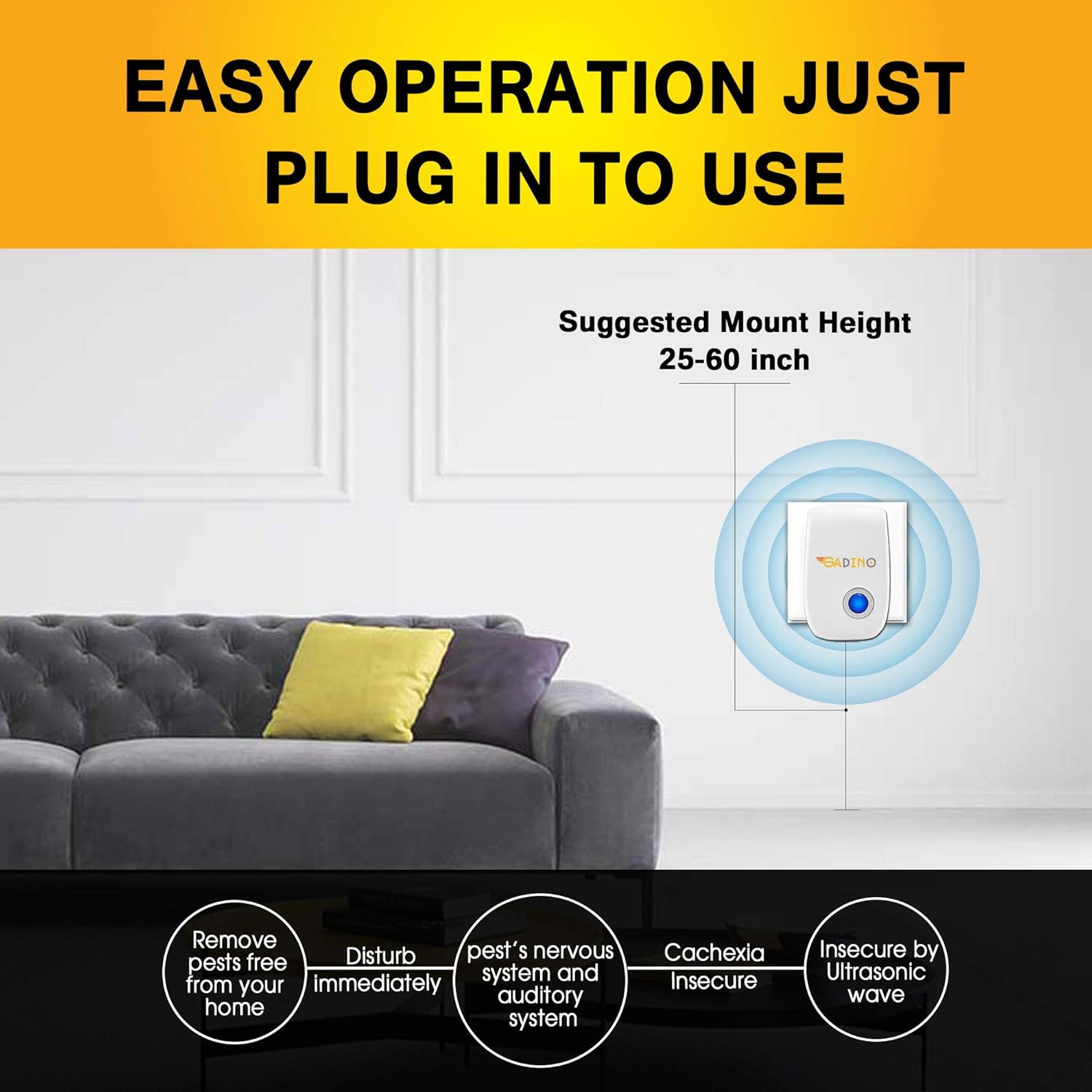 GADINO Ultrasonic Pest Repellent - Indoor Plug, Electronic and Ultrasound Repeller - Insects, Mice, Spiders, Mosquitoes, Bugs Control (Pack of 6): Garden & Outdoor