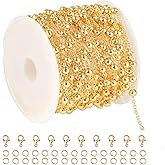 YOUBEIYEE 16.4 Feet Light Gold Cable Chain for Jewelry Making, 18K Gold Plated Brass Chain Roll Satellite Bead Necklace Chain Bulk with Jump Rings and Lobster Clasps