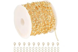 YOUBEIYEE 16.4 Feet Light Gold Cable Chain for Jewelry Making, 18K Gold Plated Brass Chain Roll Satellite Bead Necklace Chain Bulk with Jump Rings and Lobster Clasps