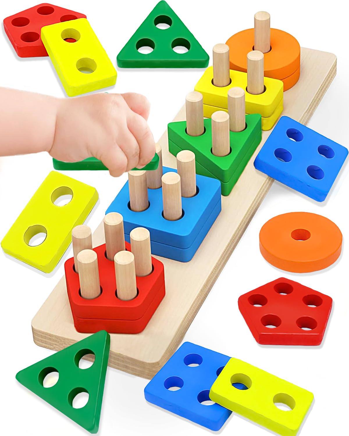 Maaacute Montessori Toys for 1 2 Year Old Boys Girls, Toddler Toys for Age 1-2,1 2 Year Old Birthday Gifts, Wooden Blocks Sorting & Stacking Education Learning Toddler Puzzles Toy