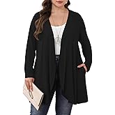 ZHUHOUSE Womens Plus Size Casual Lightweight Long Sleeve Flowy Open Front Cardigan Cover Ups with Pockets