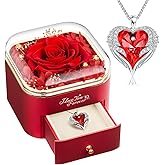 NEWNOVE Gifts for Her, Preserved Real Red Rose with Angle Wings Necklace, Forever Flowers Gifts for Mom Grandma Wife Girlfriend at Christmas, Valentines, Anniversary or Birthday Gifts for Women