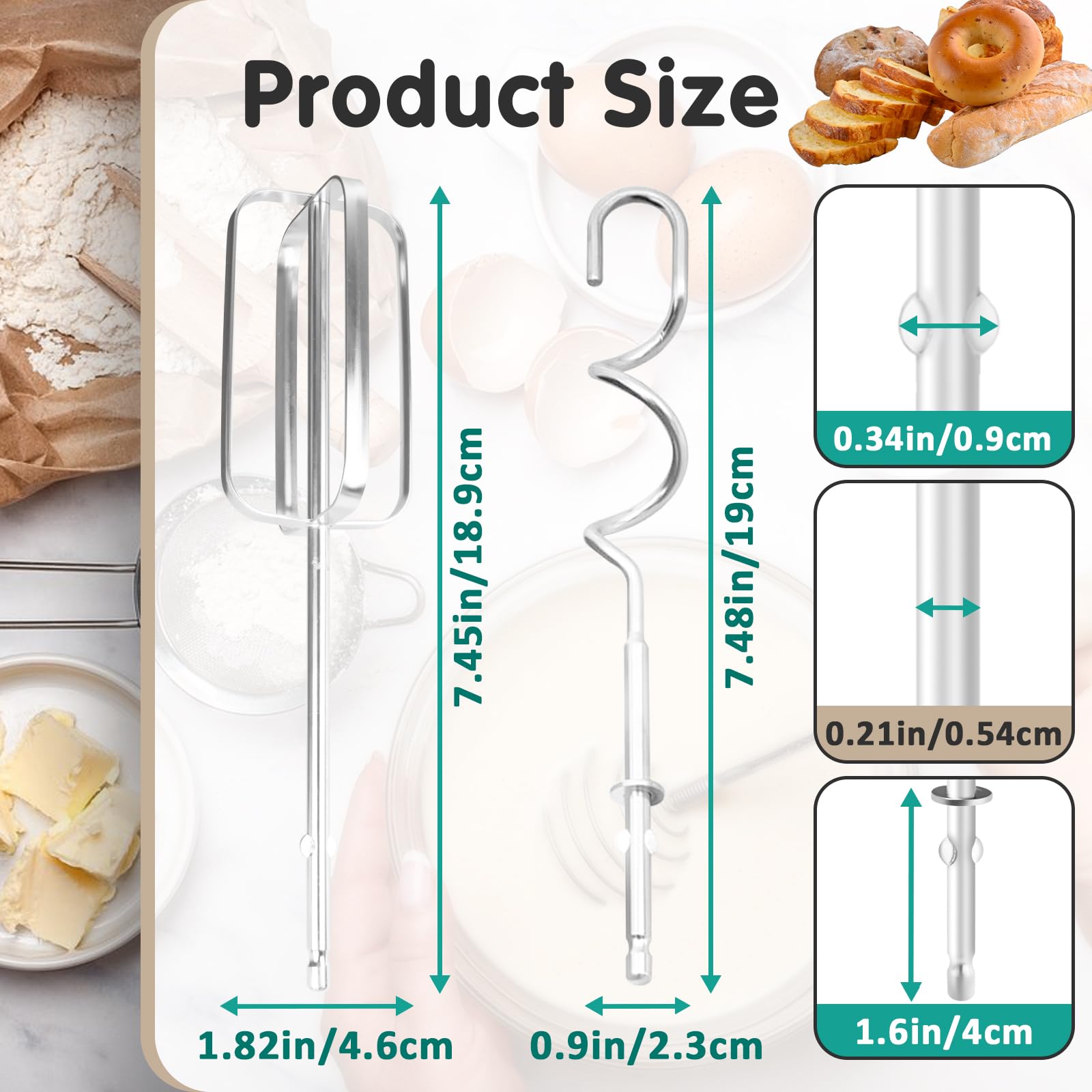 4Pcs Hand Mixer Attachments for Hamilton Beach Mixer Beaters - 2Pcs Hand Mixer Replacement Beaters for Hamilton 62682RZ, 62692, 62695V, 64699 and 2Pcs 990143000 Dough Hook for 62630R, 62632R, 62633R