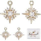 Beebeecraft 14Pcs Star Charms 14K Gold Plated Cubic Zirconia North Star Pendant Charms for DIY Necklace Earrings Wedding Anniversary Summer Party Jewelry Making