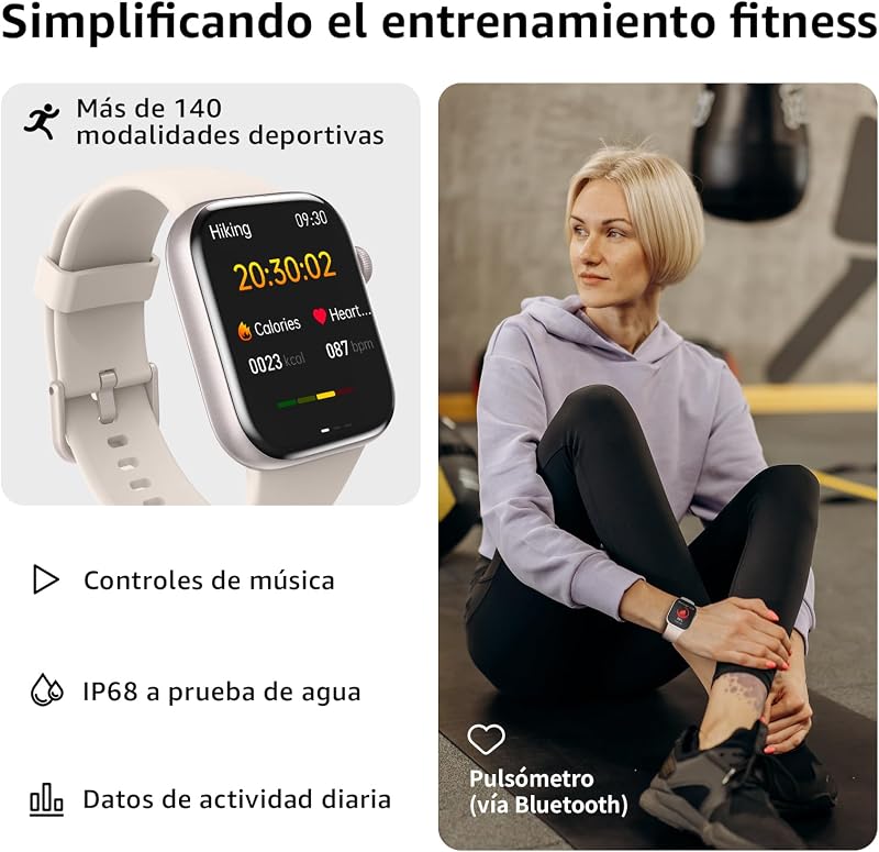 Relógio Inteligente para Mulheres, Relógio Inteligente de 1,85" com Chamadas Bluetooth, 140+ Modos Desportivos, Relógio Inteligente com SpO2/Monitor de Frequência Cardíaca/Monitor de Sono/Podómetro, Relógio Inteligente IP68 à prova de água para Android iOS