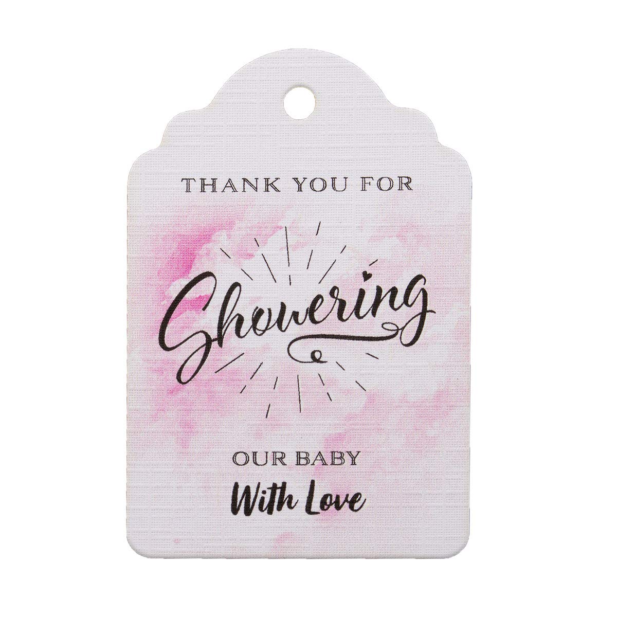 Summer-Ray 50pcs Water Colour Thank You for Showering Our Baby with Love Baby Shower Favour Tags (Pink)