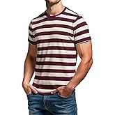RGJU Mens Striped T Shirt Textured Pique Crewneck Fitted Casual Tee, Breathable Moisture Wicking Knit Summer Top, Regular Fit