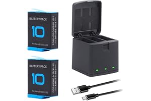 2-Pack Hero 10 Batteries for Hero 12, Hero 11, Hero 10, Hero 9 Black Sport Action Camera with 3 Channel Battery Charging Stat