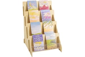 FY&XZH Greeting Card Display Stand, 4 Tier Wooden Retail Display Stand, Wooden Multipurpose Brochure Holder Stand, Portable Display Stand for Birthday Card, Bookmarks, Fairs, Markets, Craft Trade Shows