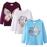 Girl Long Sleeve Shirts Christams Tops Tees Cotton Casual Stripe Crewneck Graphic Jersey Tunic T-Shirts 3 Packs Sets