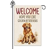 Hafhue Welcome Hope You Like Golden Retrievers Garden Flag, 12x18 In Double Sided Printing Holiday Yard Outdoor Farmhouse Home Lawn Exterior Porch Decoration Flag, Housewarming Gifts for Dog Owner