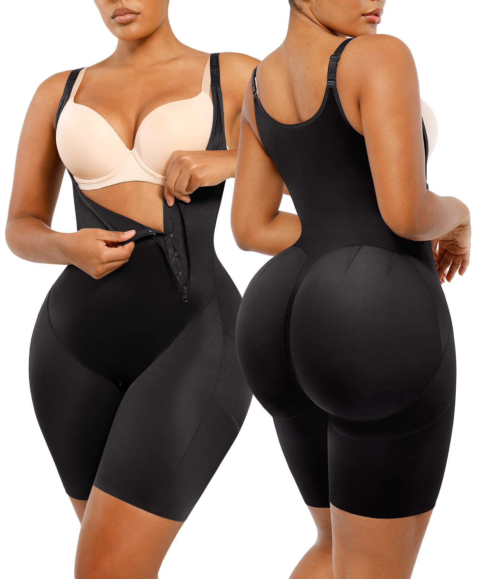 Photo 1 of SHAPELLX Shapewear for Women Tummy Control Butt Lifting Bodysuit Fajas Colombianas Zipper Compression Garment (Black Medium)
