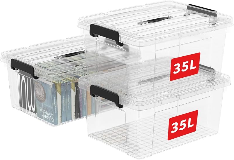 Cetomo 35L-3 Storage Boxes with Lids Nestable Stackable Clear Tote