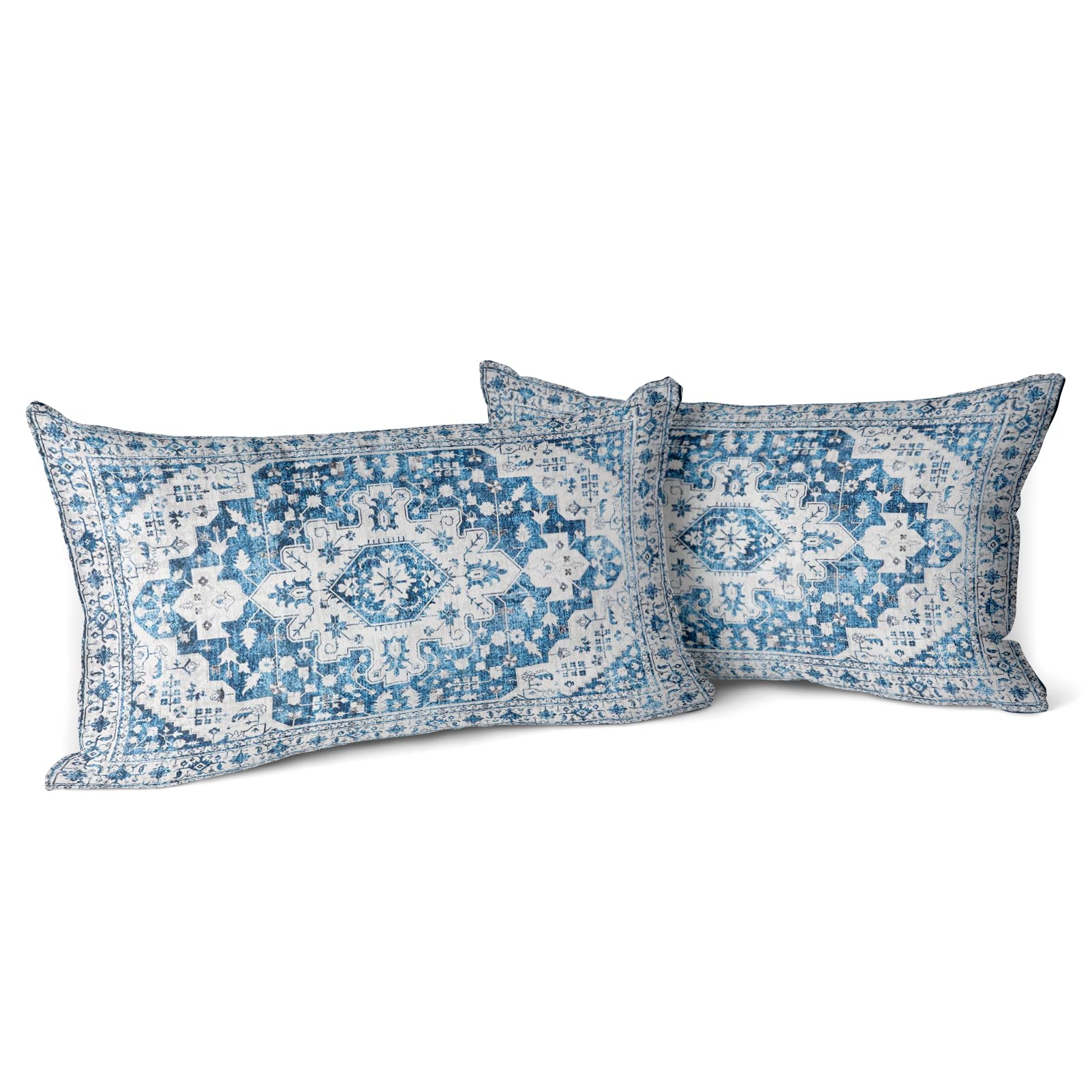 Snylcce Boho Throw Pillow Covers Set of 2 - Blue Antique & Vintage Design, Double-Sided Pattern - Soft Cushion Covers for Garden Couch, Sofa, Bed - Decorative 12x20 Inch Pillowcases