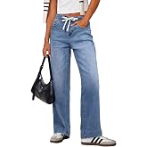 Sidefeel Women's High Waisted Straight Leg Jeans Drawstring Denim Pants | Stretchy Jeans with Pockets,Adjustable Drawstring,High Rise,Full Length,Casual Daily Wear