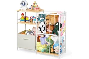 CIDAZIYA Stuffed Animal Storage, Kids Toy Storage Organizer with Toy Box for Boys Girls Kids Toddlers Baby, Stuff Animal Organizer with Elastic Cord for Playroom Living Room and Kids Room Organization