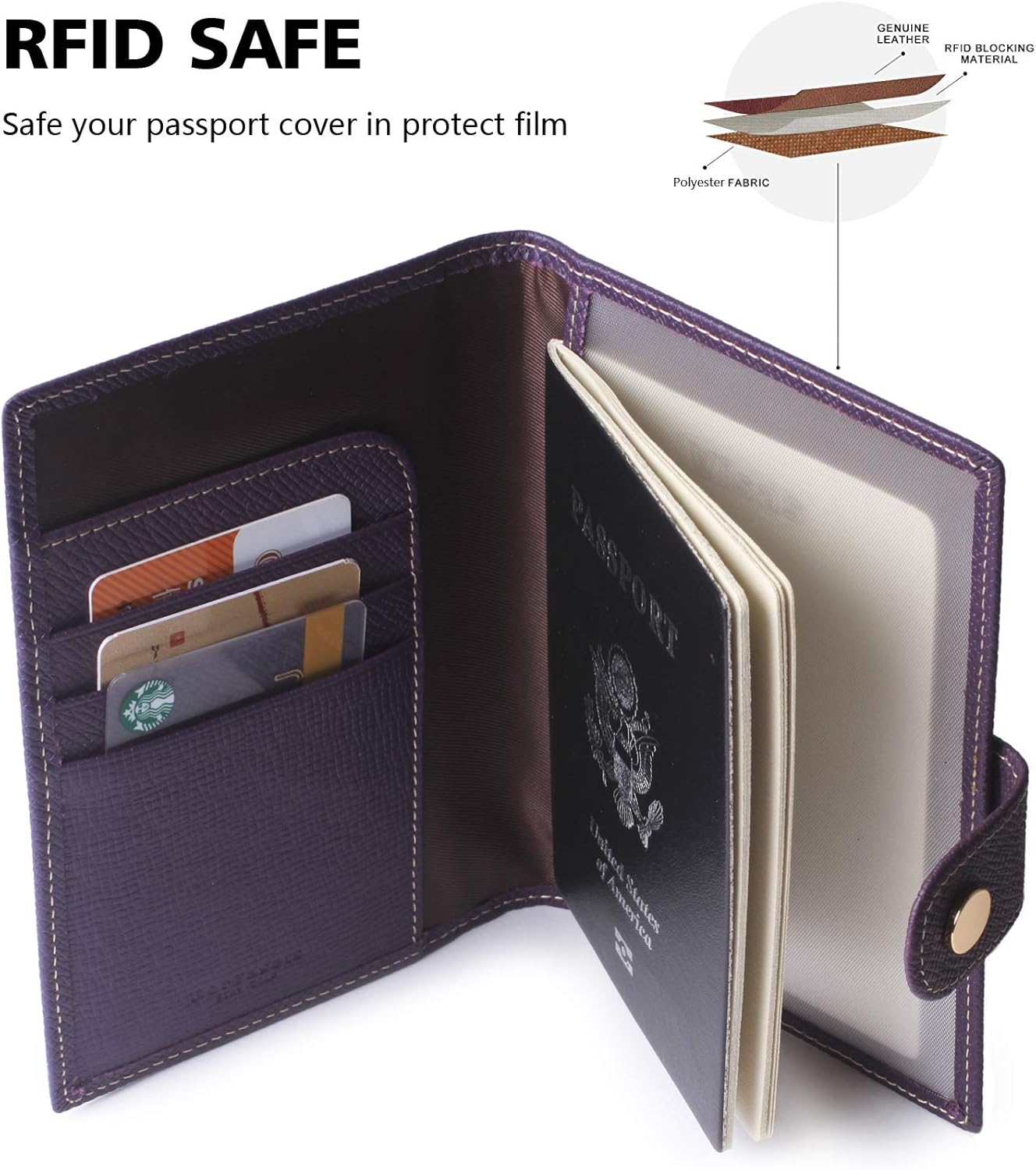 Passport Holder Cover Wallet RFID Blocking Leather Card Case Travel Document Organizer Purple: Clothing