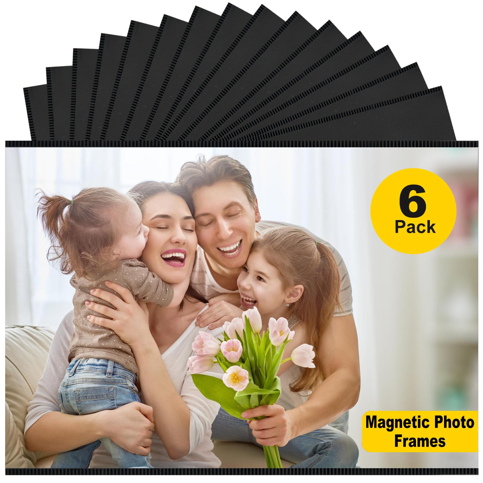 Photo 1 of Mositear 6 Pack 4"x6" Premium Super Slim Magnetic Picture Pockets Photo Frame with Black Holds 4 x 6 Inches Magnets Photo for Fridge Refrigerator Locker Decorations | NEW VERSION | EASE of INSERTING
