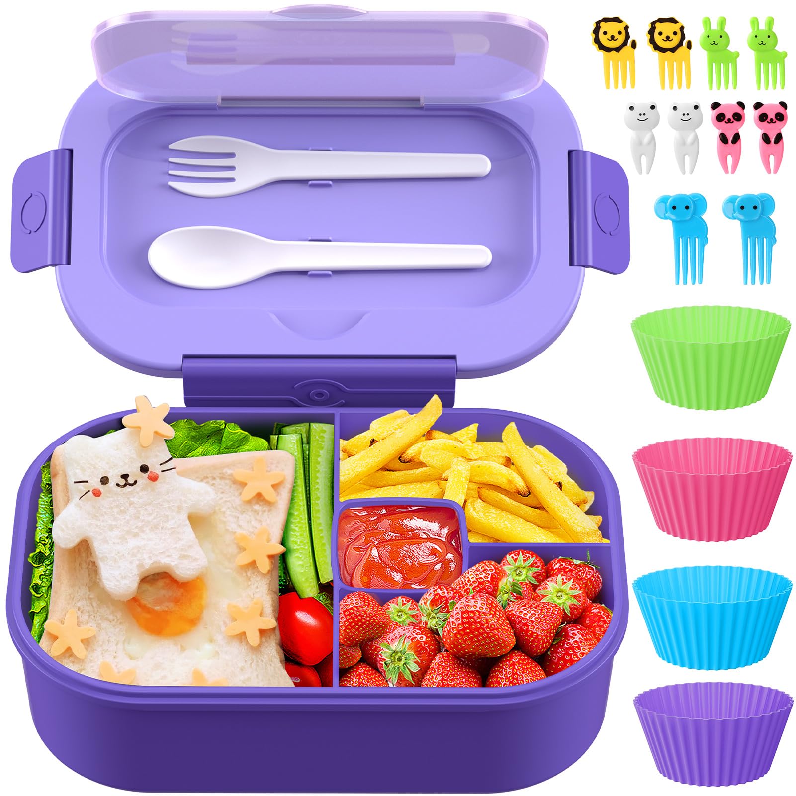 Photo 1 of **MISSING ACCESSORIES AND DAMAGED***TIME4DEALS Lunch Box Kids Adult Bento Box Bento-Style Lunch Box 1300ml Ideal Portion Size Leak Proof for Teens Toddlers, BPA Free Lunchbox Containers for School Work Picnic (Purple)