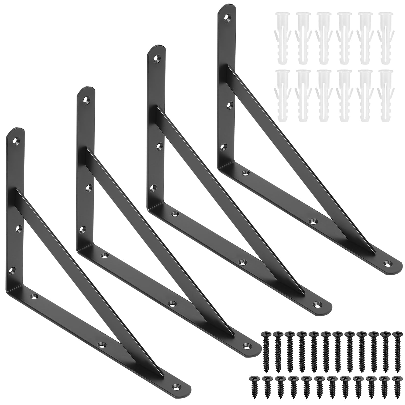 4 Pcs Shelf Brackets Heavy Duty, Wall Brackets for Shelves, Black Metal Triangle Shelving Brackets for Wall Mounted, Floating Shelf Supports, 90 Degree Right Angle Bracket (black 10.03x7.87x0.98 inch)