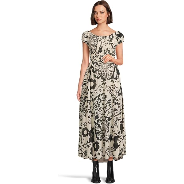Free People Briella Midi Dress for Women - Crew Neckline with Short Puffed  Sleeves and Ruched Detailing, Stylish and Beautiful Midi Dress Twilight  Combo MD (Women's 8-10) One Size at Amazon Women's