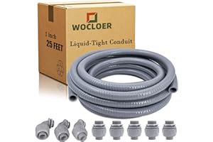 Wocloer Liquid-Tight Conduit 1inch 25 Foot, Flexible Non Metallic Liquid Tight Electrical Conduit and Connector Kit, with 5 Straight and 3 90-Degree Connector Fittings, 1" Dia
