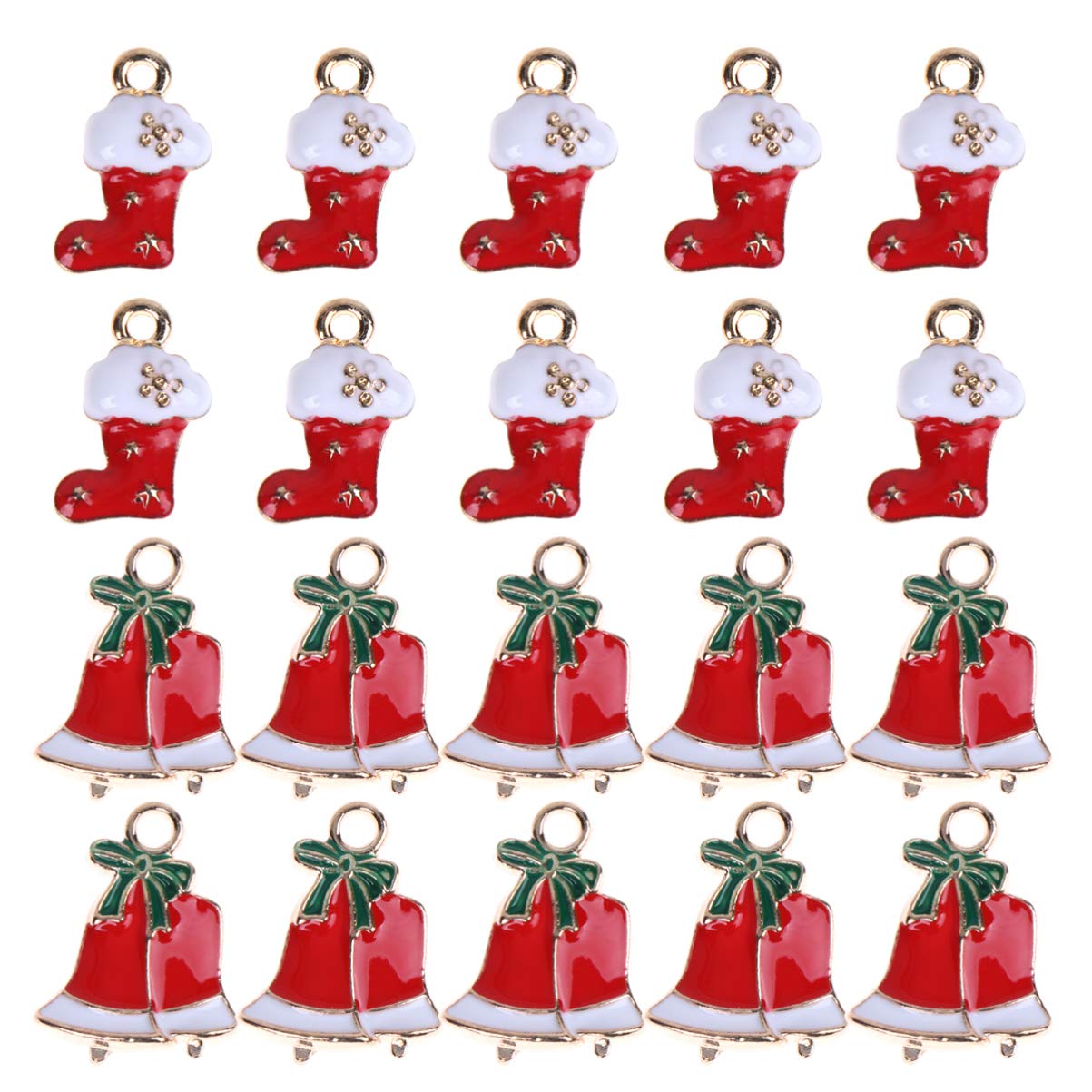 Amosfun 20Pcs Christmas Charms Alloy Christmas Charms Pendant Boot Bell Pendant Beads for DIY Craft Necklace Bracelet Jewelry Making
