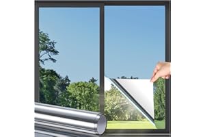 DOWELL Window Privacy Film, One Way Window Tint for Home, Static Cling Anti UV Sun Blocking Reflective Mirror Film, Heat Control See Out Not in Glass Tinting, Silver, 17.5" x 78.7"