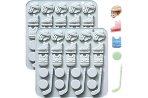 Hockey Sports Silicone Mold Set, Ice Skates Pucks and Sticks Design, 2-Pack Candy Chocolate Molds