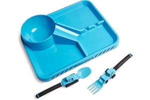 Dinneractive Dining Set for Kids - 3 Piece Construction Themed Toddler Utensils & Toddler Plates - Toddler Forks and Spoons - Kid Plate set