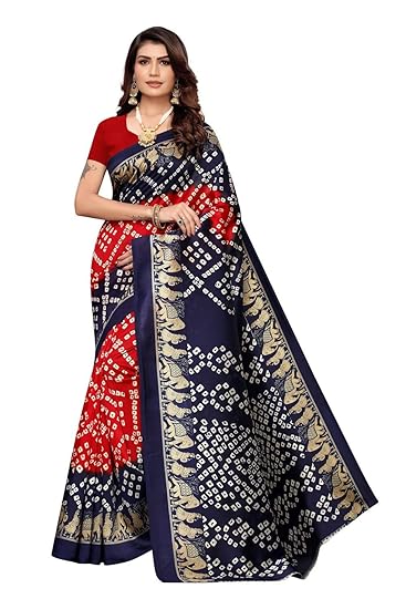 TDC Games silk with blouse piece Saree (Bandhani Hathi,Free Size)