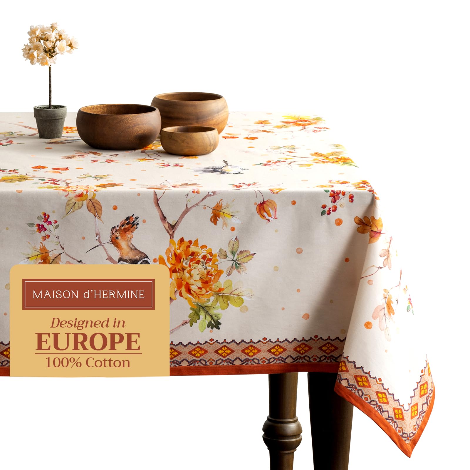 Maison d' Hermine Table Cloth Rectangle Table 100% Cotton 70 x 90 Inches Fall Tablecloth Reusable Everyday Use for Thanksgiving Christmas Decorations Dining Farmhouse Party (Kelim - Prairie) Image