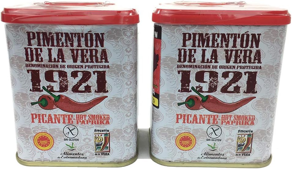 Two Pack DOP Artisan Spanish slightly Spicy Smoked Paprika | Perfect With Paella, Fideua, Fried Eggs and More | DOP Pimenton De La Vera | Gluten Free | Spanish Paprika Powder | Hot Smoked Paprika