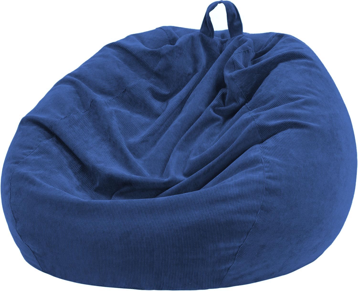 Nobildonna Bean Bag Chair Cover (No Filler) for Kids and Adults. Extra Large 300L Bean Bag Stuffed Animal Storage Washable Soft Premium Corduroy Stuffed Plush Toys Bean Bag Cover (Navy Blue)