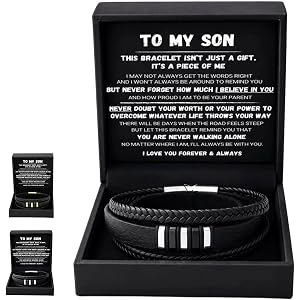 AODGHC To My Son - Never Walk Alone Braided Bracelet Set, Personalized Mens Braided Leather Bracelet with Heartfelt Message &