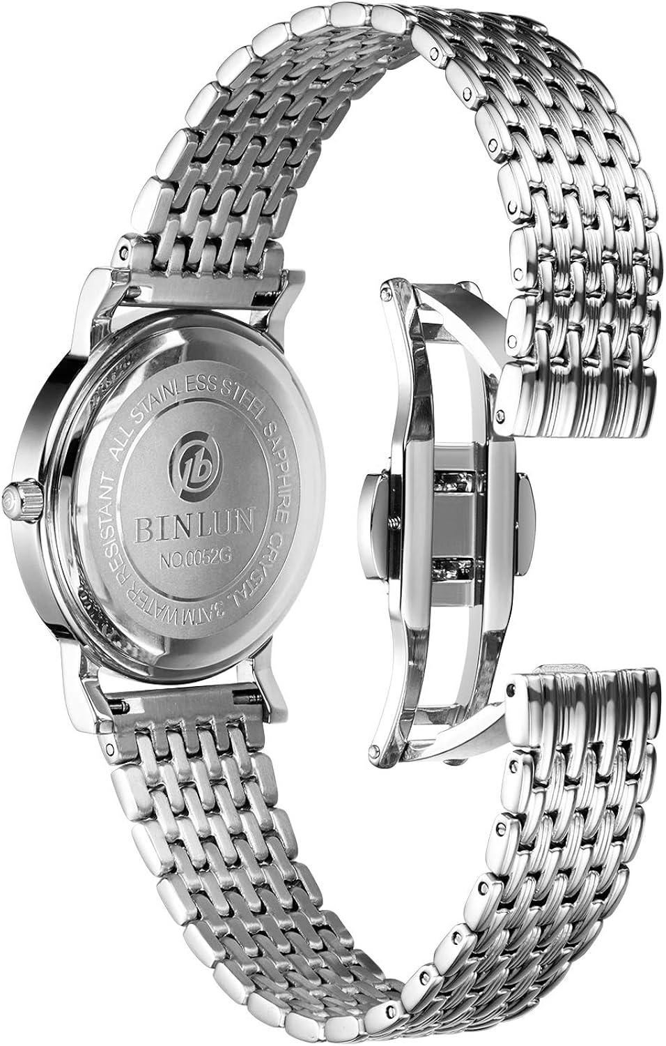 BINLUN Ultra Thin Mesh Stainless Steel Watch Band Light Metal Watch Strap Polished Watch Bracelets Replacement for Men Women with Butterfly Buckle (18mm Silver) - Image 3
