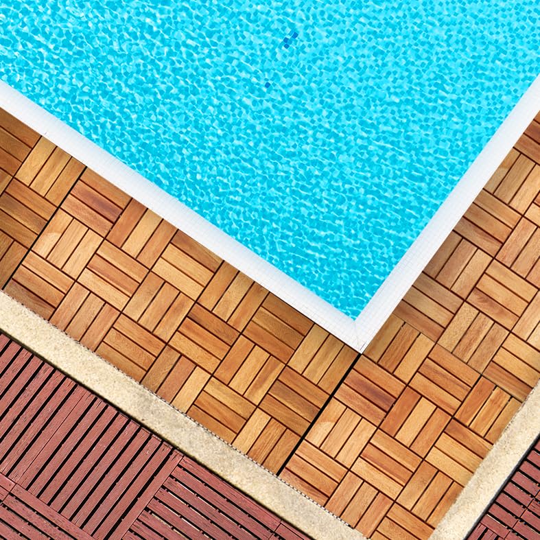 Interlocking Deck Tile (Pack of 10, 12"x12") Acacia Hardwood Deck Tile, Interlocking Patio Tile