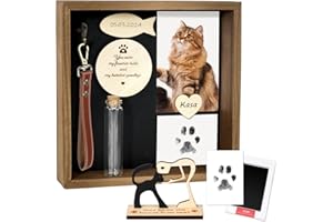 VavoPaw Cat Memorial Gifts for Loss of Cat, Pet Memorial Gifts for Cats, 8.6'' Shadow Box with Wooden Sculptures, Fur Jar, Sy